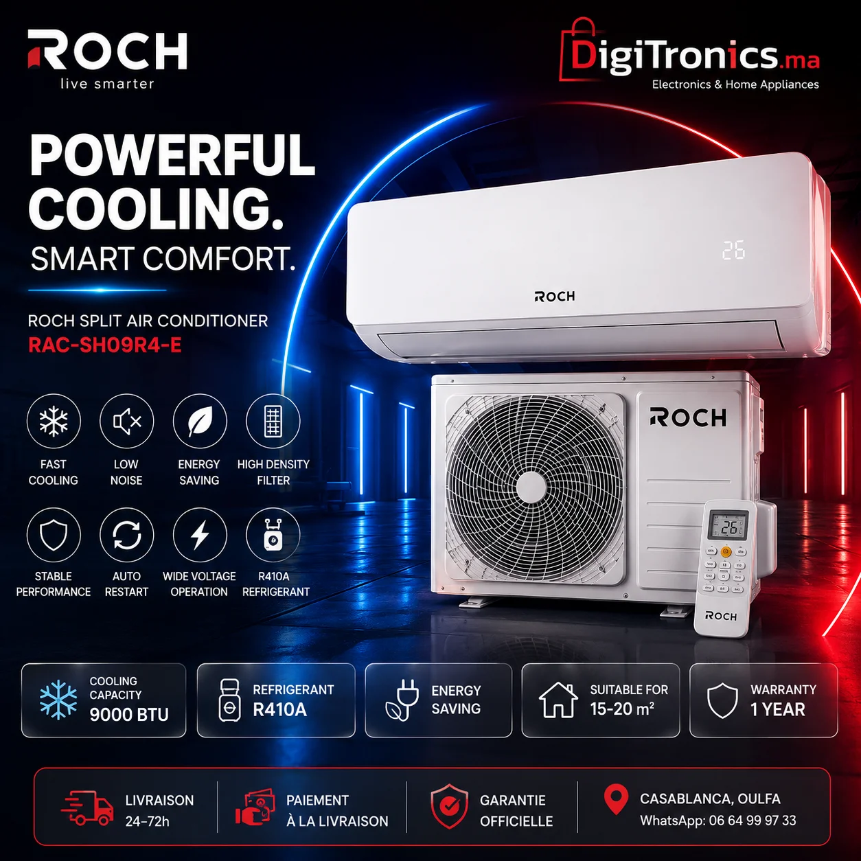 Climatiseur ROCH 9000 BTU R410A Split On/Off (RAC-SH09R4-E)