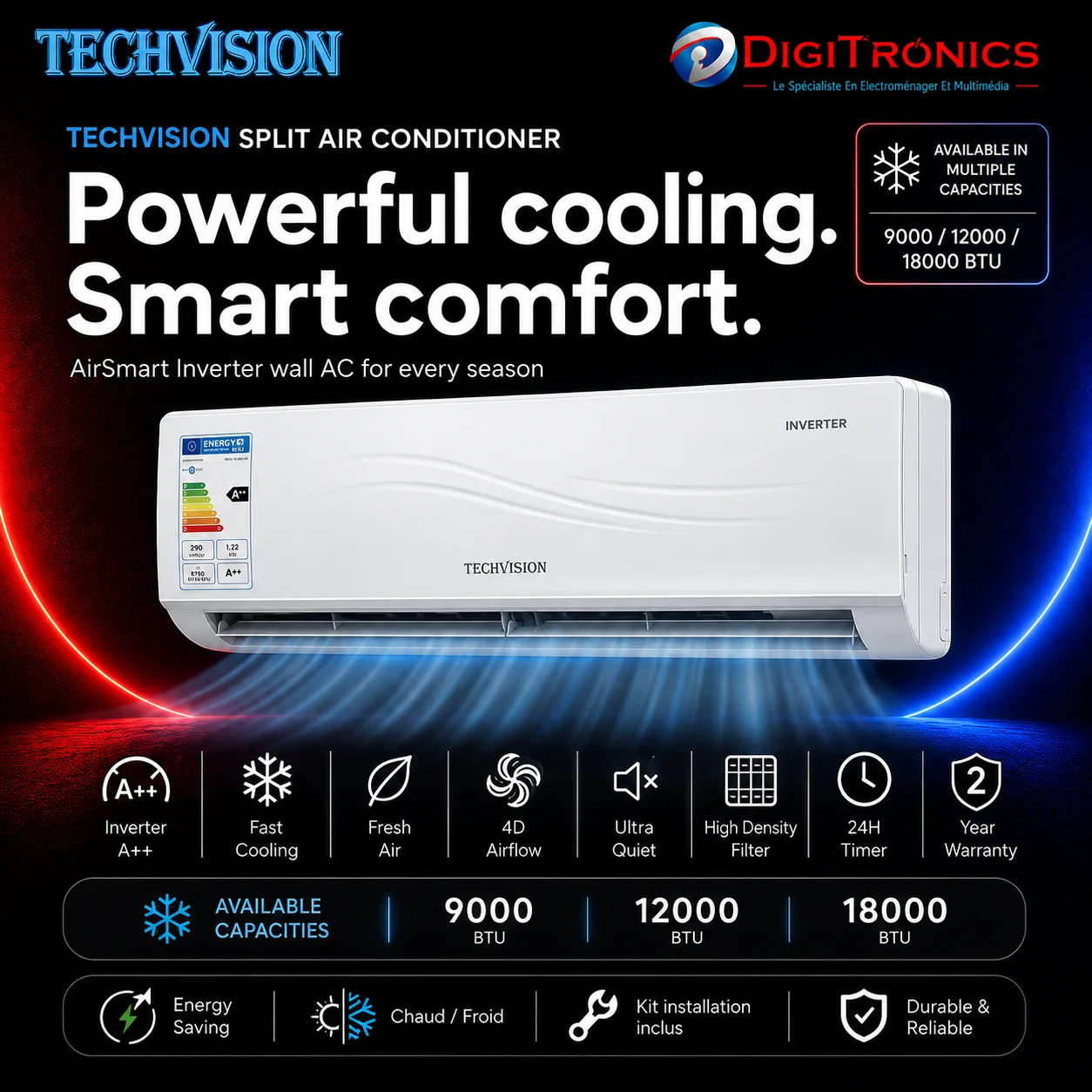 Climatiseur AirSmart 18000 BTU Inverter XL Chaud/Froid (TV-AC18K-INV)